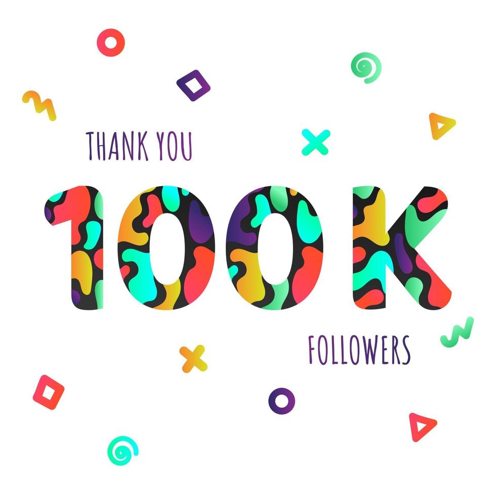 Thank you 100000 followers numbers postcard. vector