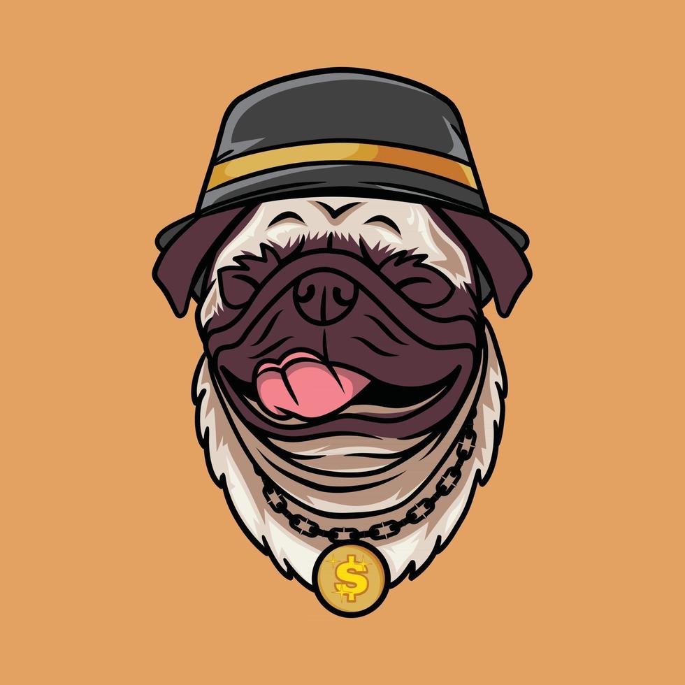 Smile pug dog with hip hop style concept vector illustration isolated