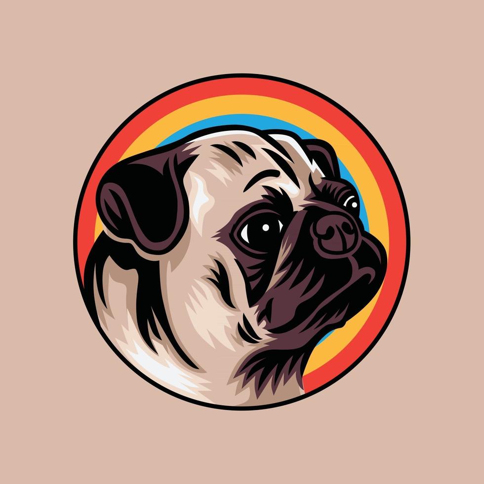 Ilustración de vector de concepto de perro pug vintage aislado sobre fondo