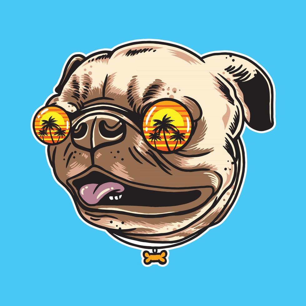 Pug dog wearing summer sunglasses isolated on background vector