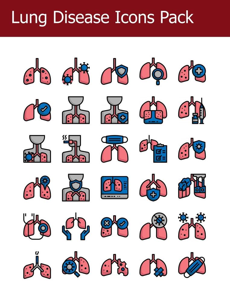 filled outline lung disease icons pack vector