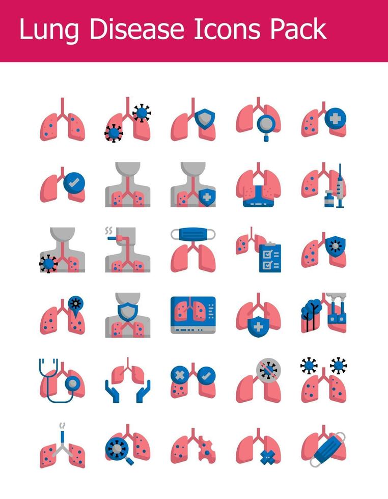 paquete de iconos de enfermedad pulmonar plana vector