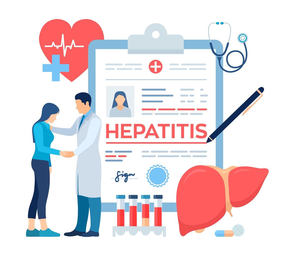 diagnóstico médico - hepatitis. concepto de hepatitis a, b, c, d, vector