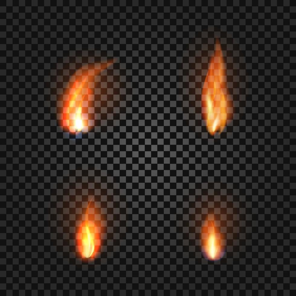 Fire flames set realistic vector illustration