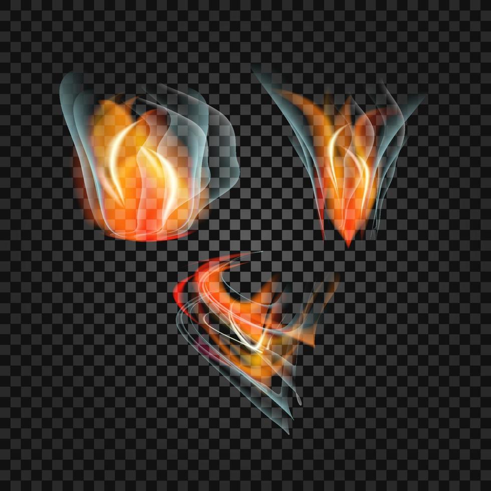 Set of realistic fire flames vector