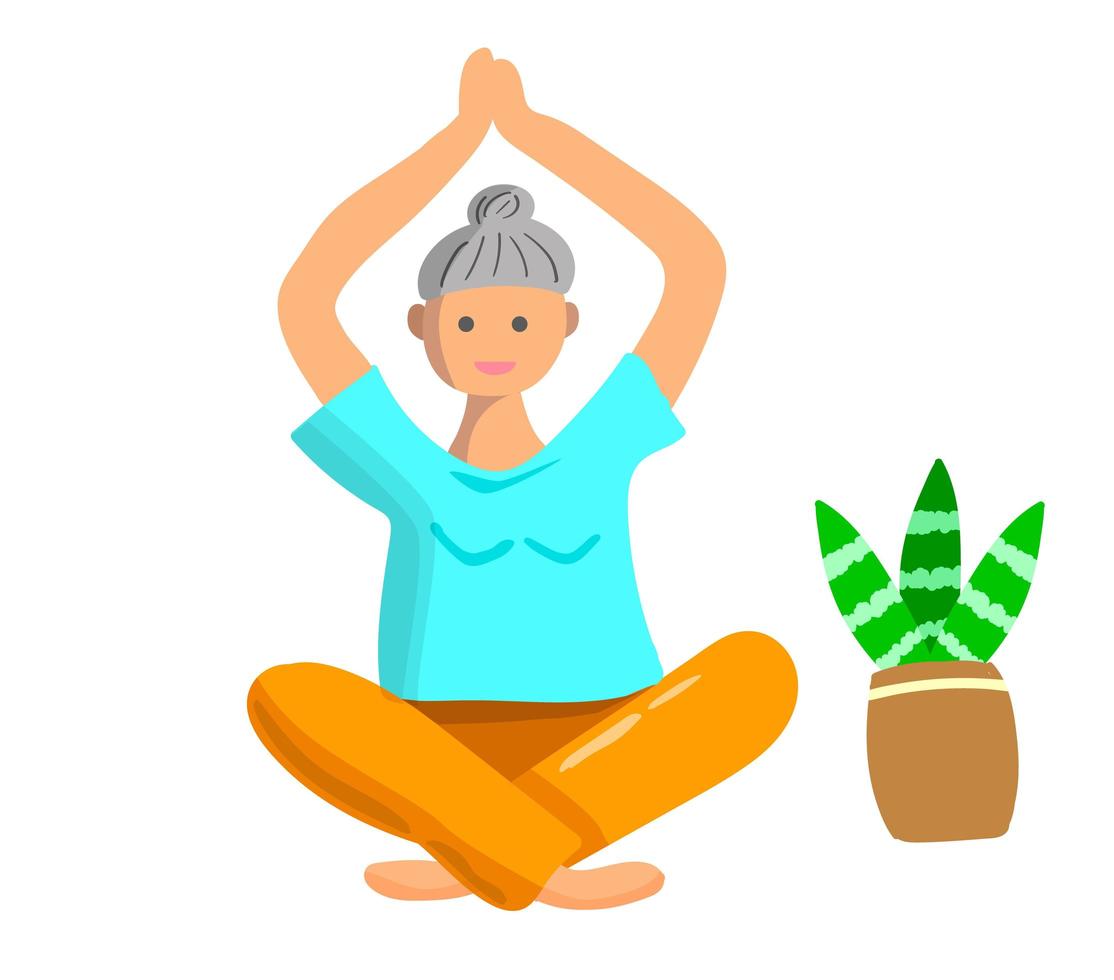 Elderly woman doing yoga exercises. Sport for elderly people vector