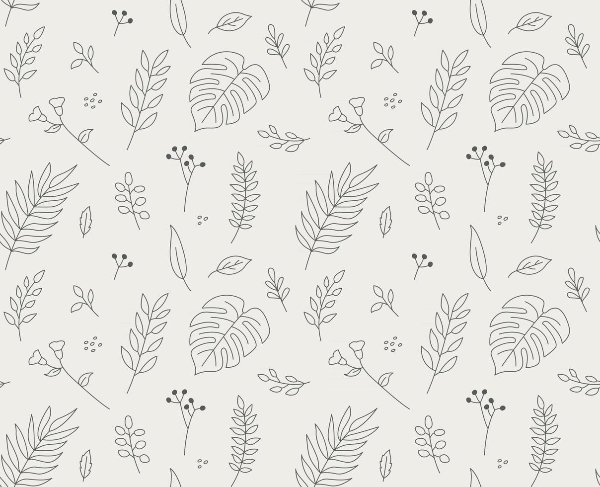 Leaves textile pattern drawn with thin lines. vector