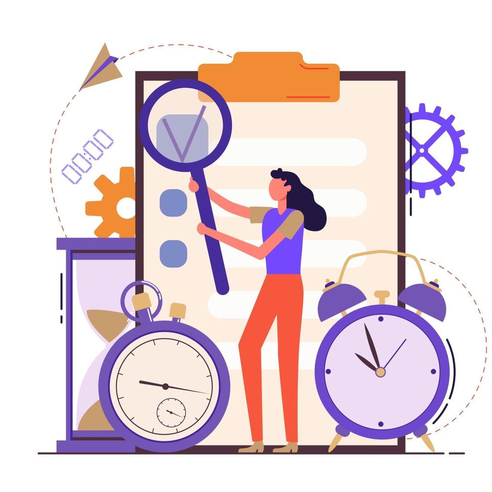 Self discipline flat concept illustration with time management vector