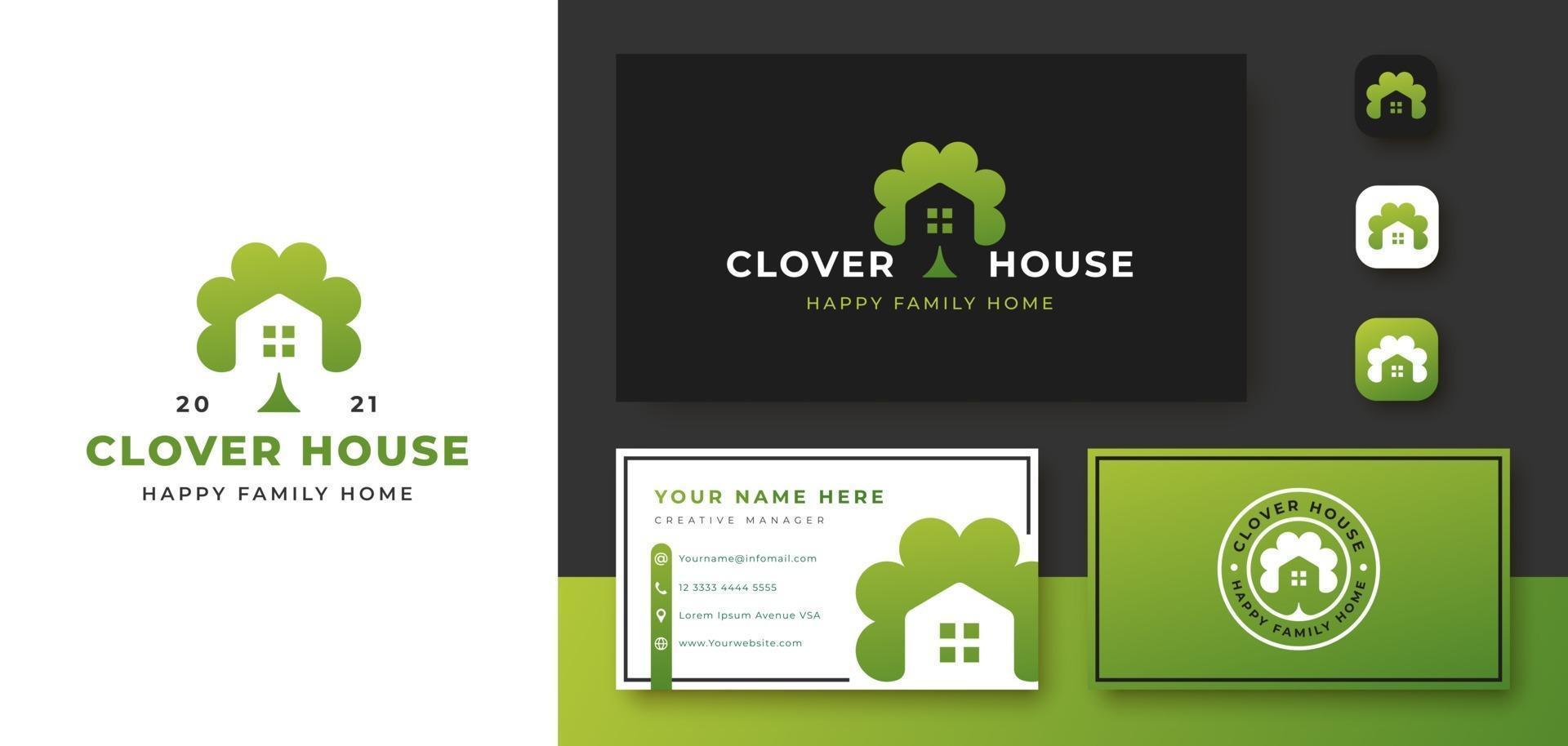 clover three leaf house logo design vector