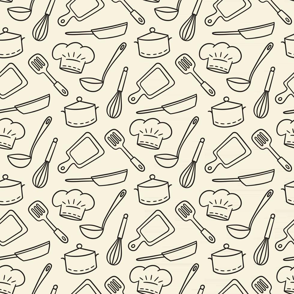 Restaurant Chef. Cute hand drawn seamless pattern in doodle style vector