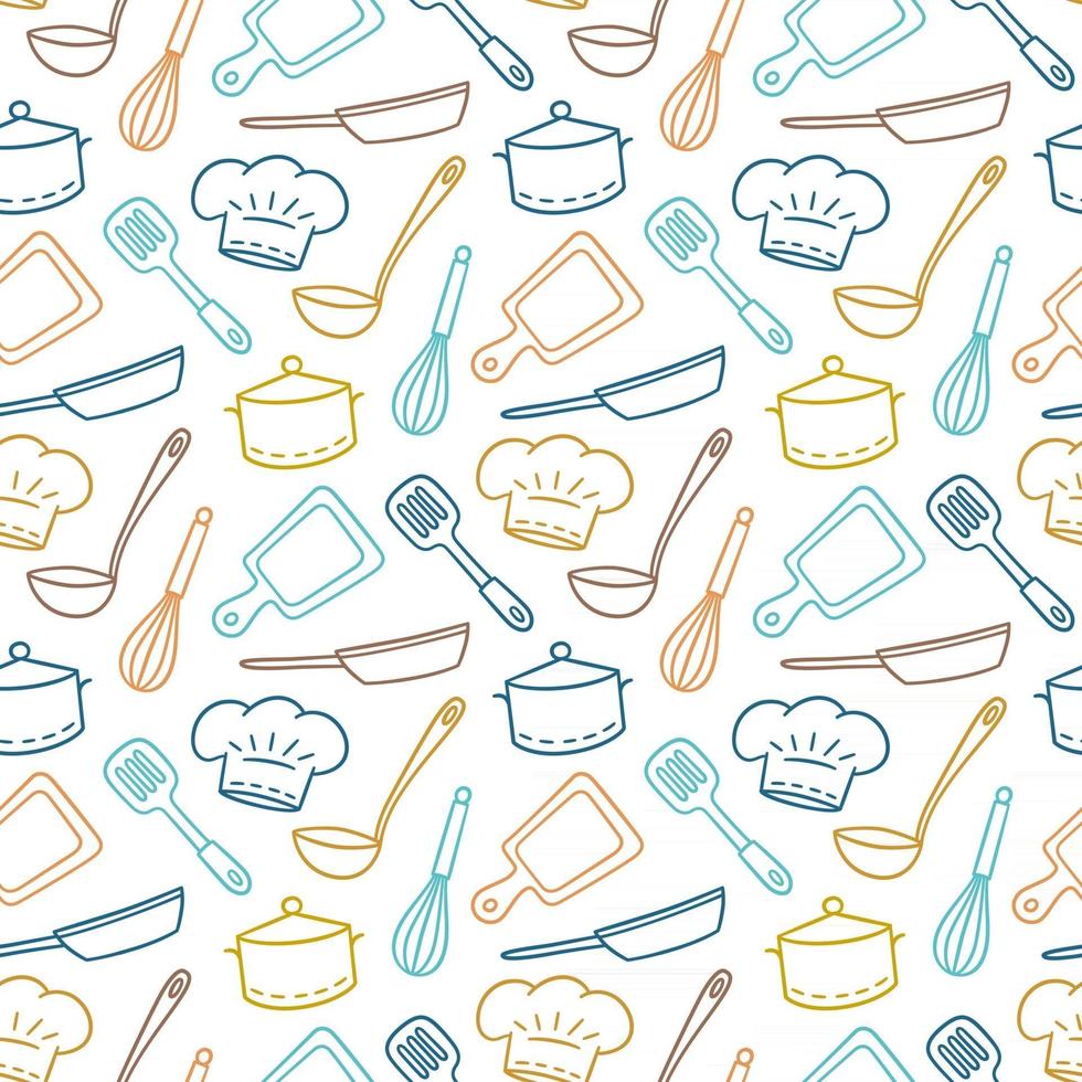 Hand drawn seamless pattern on the theme of chef, kitchen and cook vector