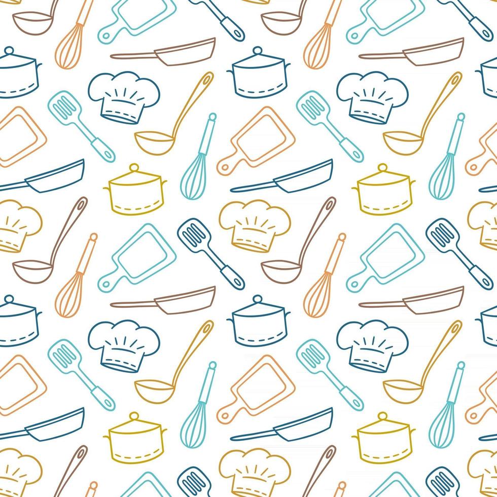 Hand drawn seamless pattern on the theme of chef, kitchen and cook vector