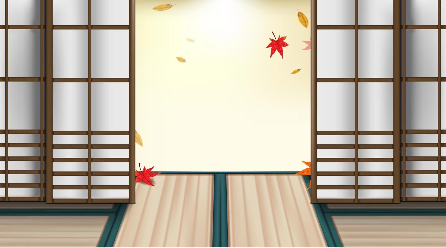 Autumn season and red maple leaves in Japanese room. vector