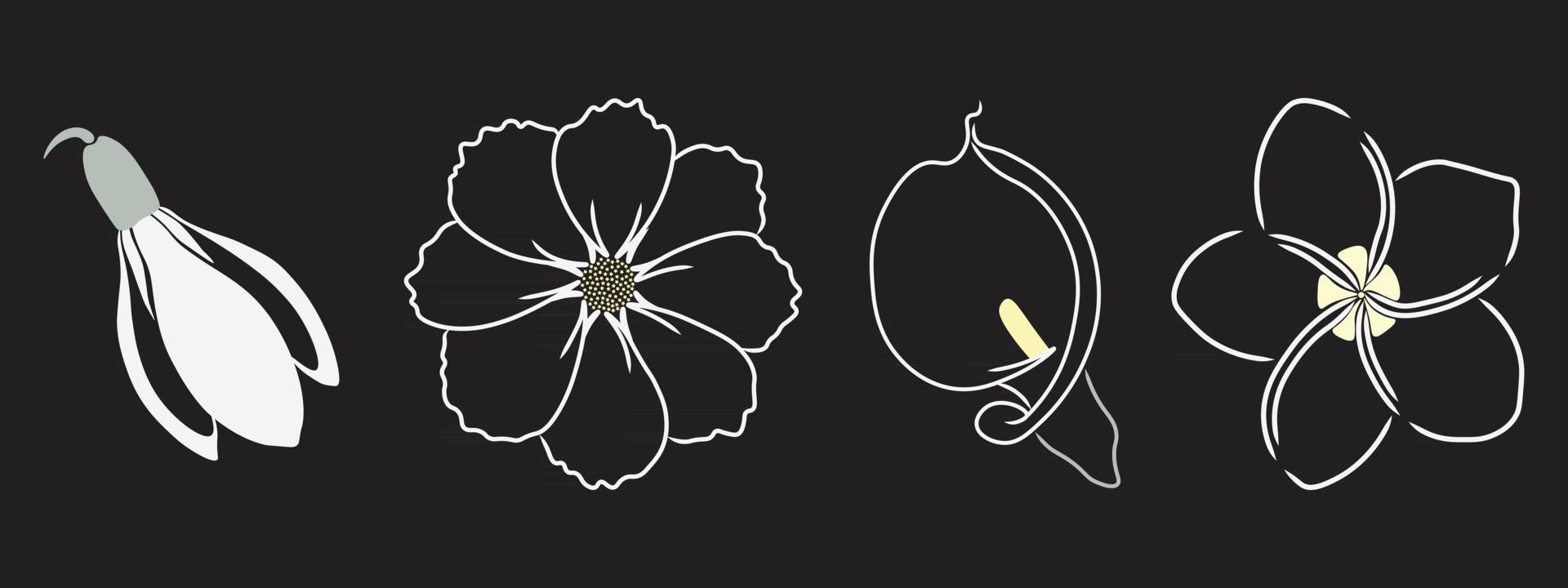 white flower vectors in silhouette