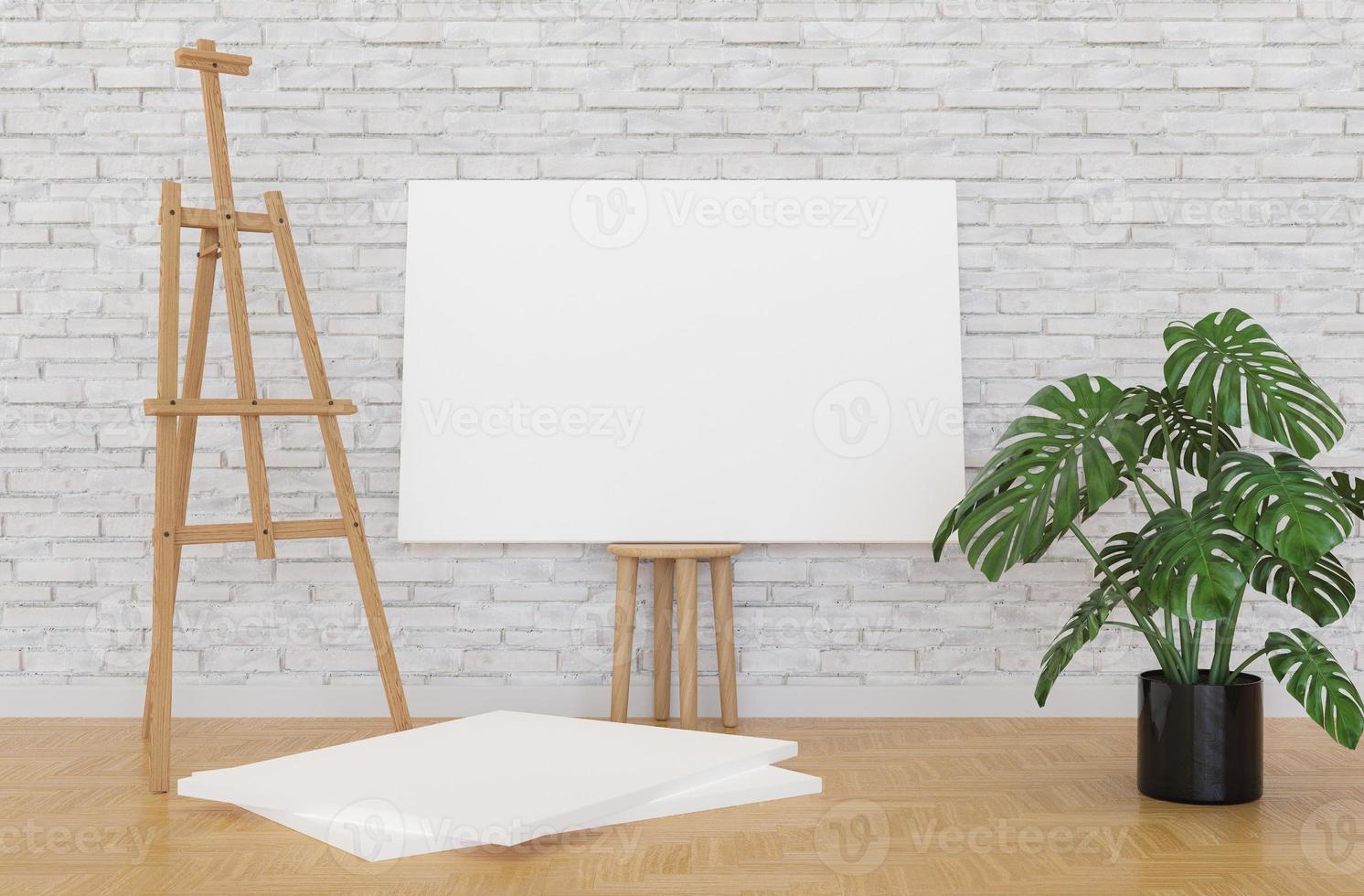 canvas on wooden stool photo