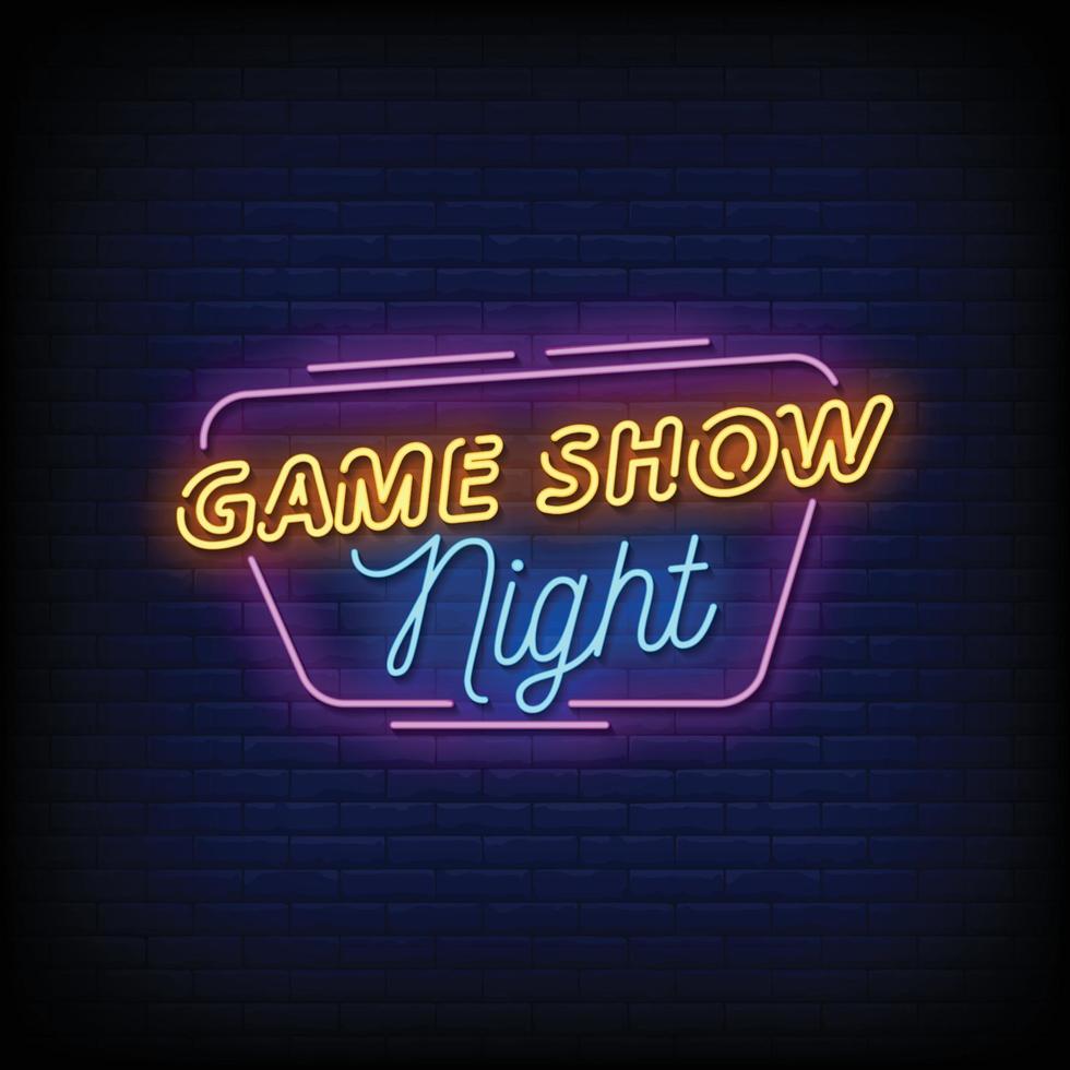 Game Show Night Neon Signboard On Brick Wall vector