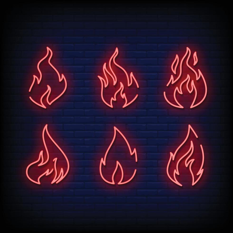 Flame Neon Signboard On Brick Wall vector