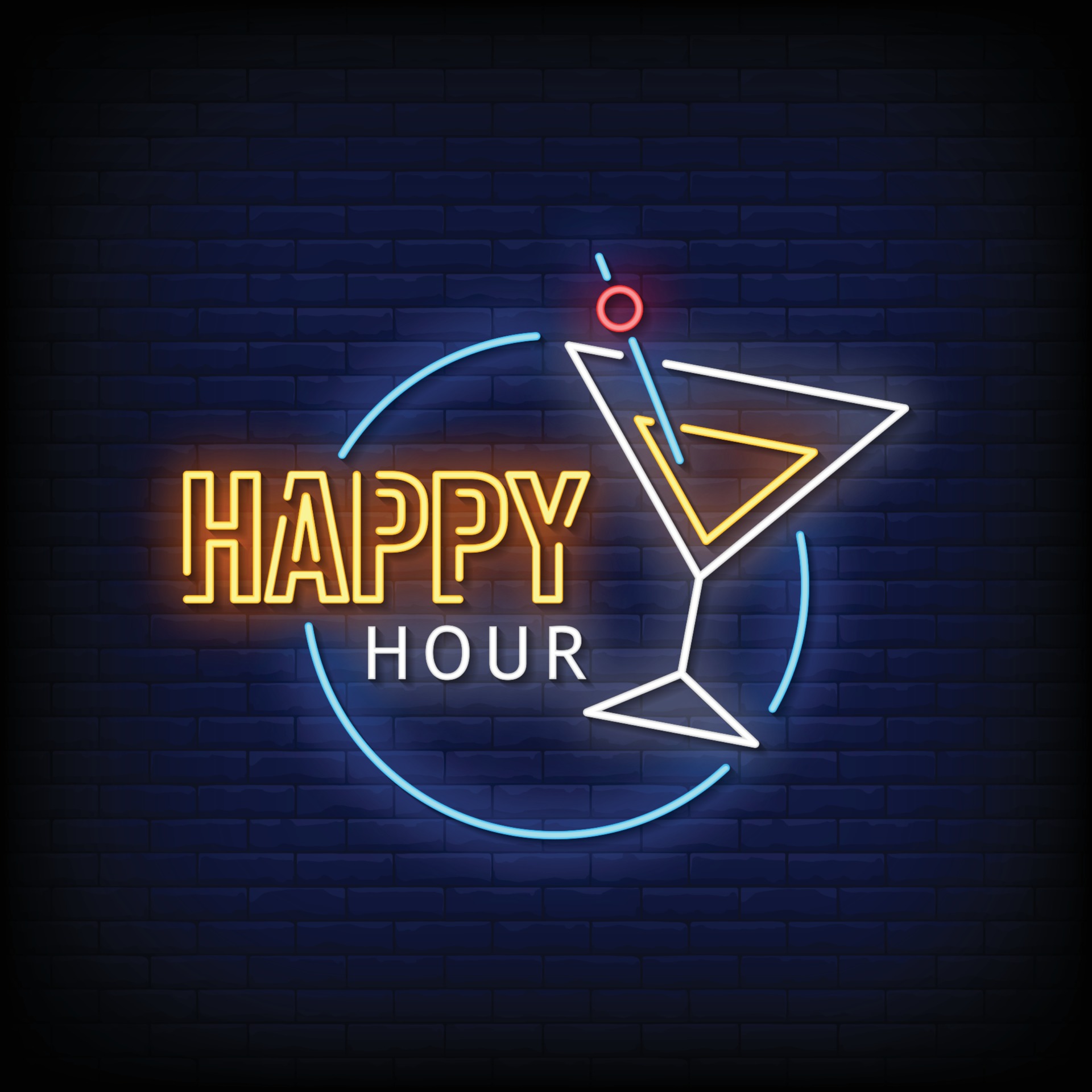 Happy Hour Neon Signboard On Brick Wall 3016170 Vector Art at Vecteezy