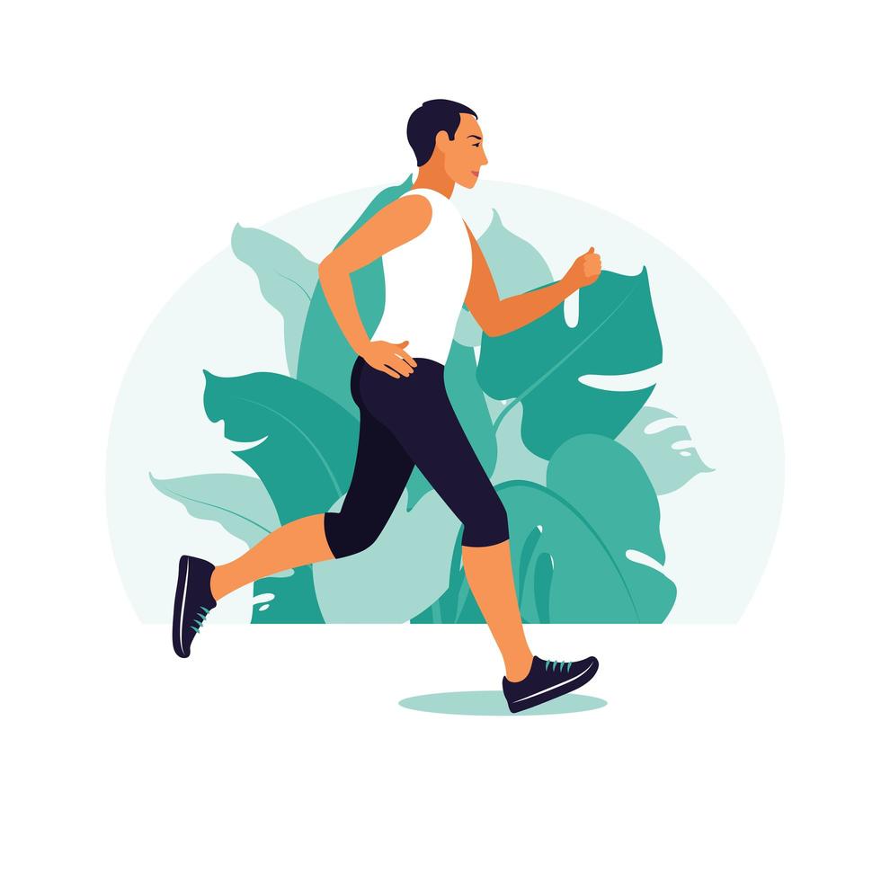 Man running in the park. Healthy lifestyle and fitness concept. vector