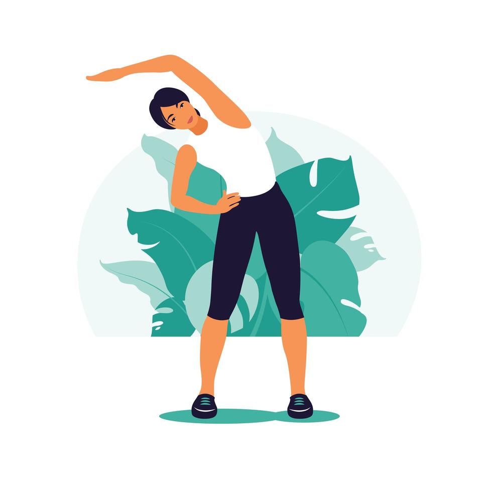 Woman exercising in the park. Healthy lifestyle and fitness concept. vector
