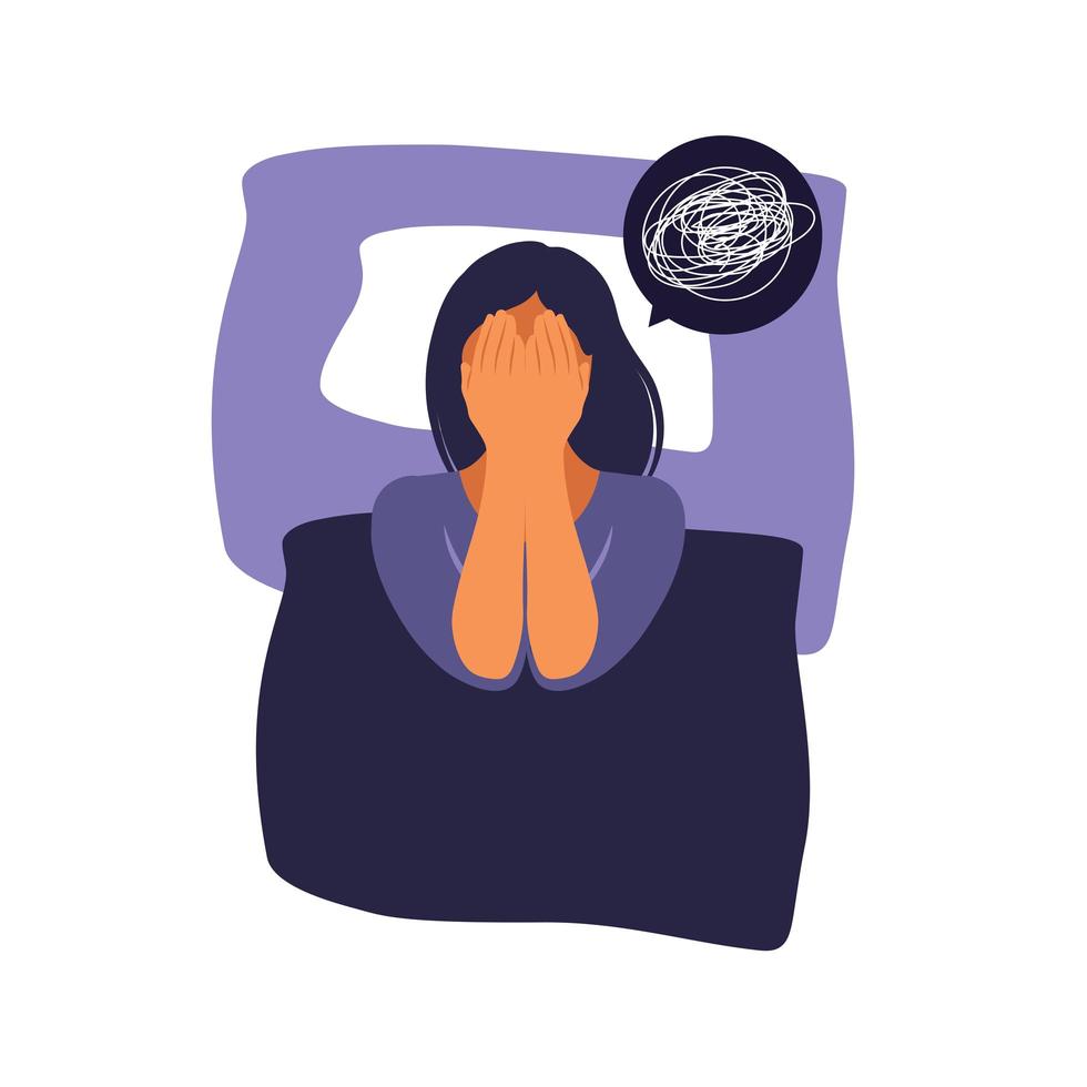 Concept of depression, insomnia, frustration, loneliness, problems. vector