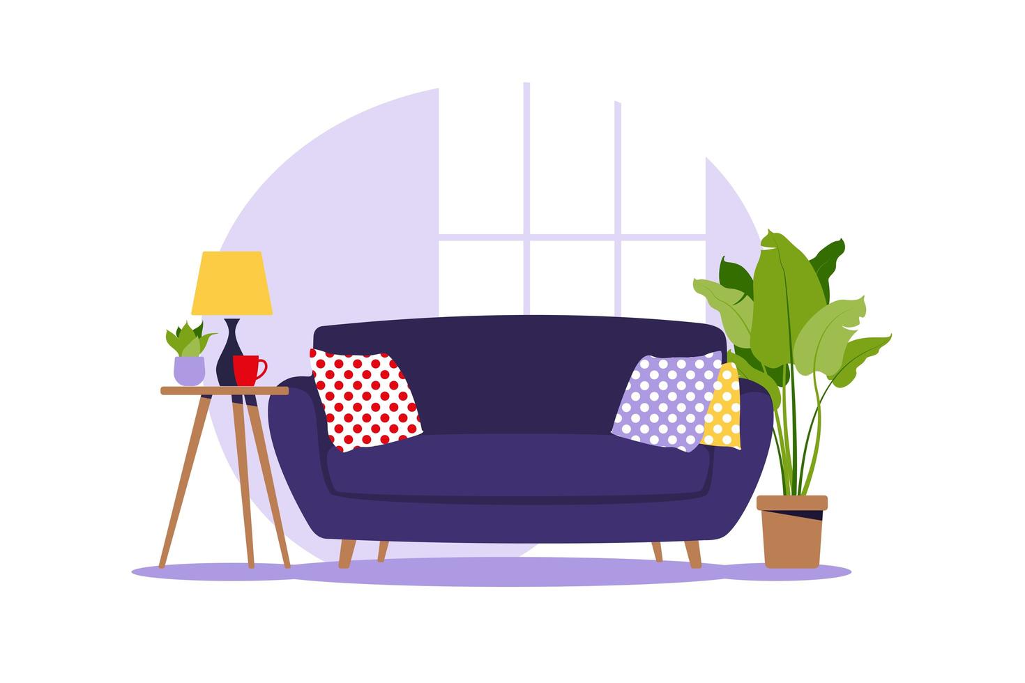 Modern sofa with mini table. vector