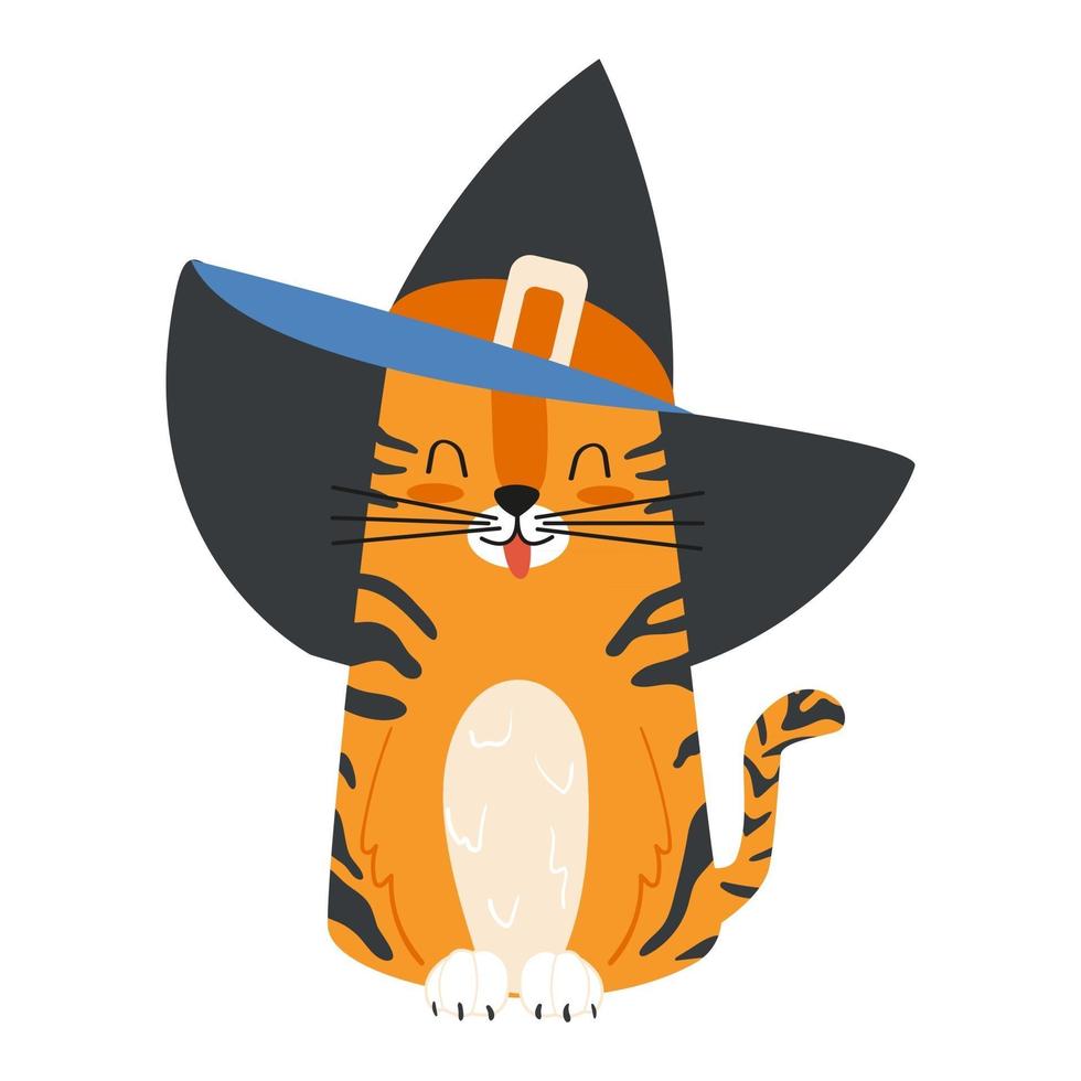 Cute cartoon character ginger tabby cat wearing a witch hat vector