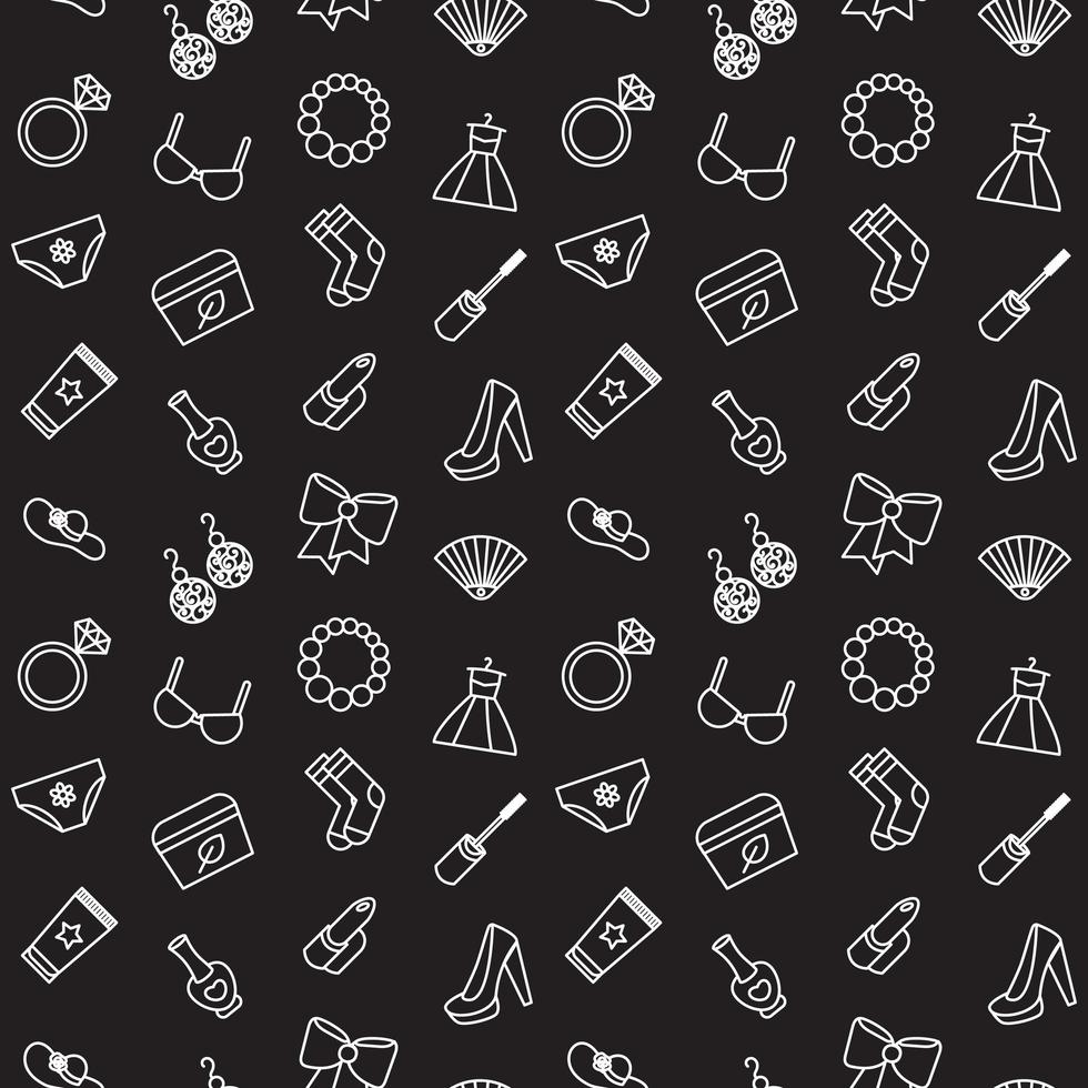 Woman accessories seamless pattern of cosmetics, clothes vector