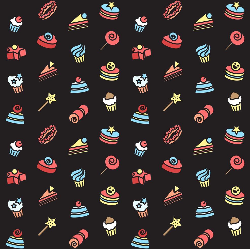 Seamless pattern of bakery and cake icons. Candy, sweet set vector