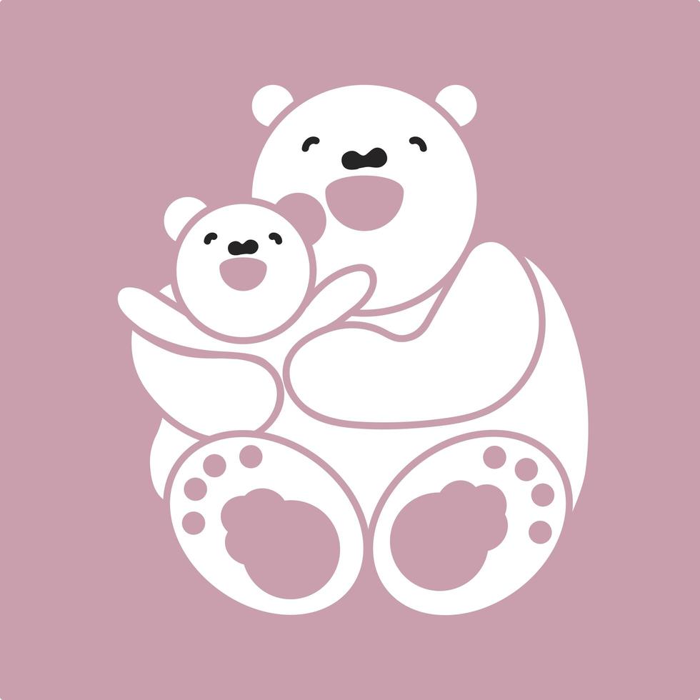 Sticker, card with happy mother and child white bear vector