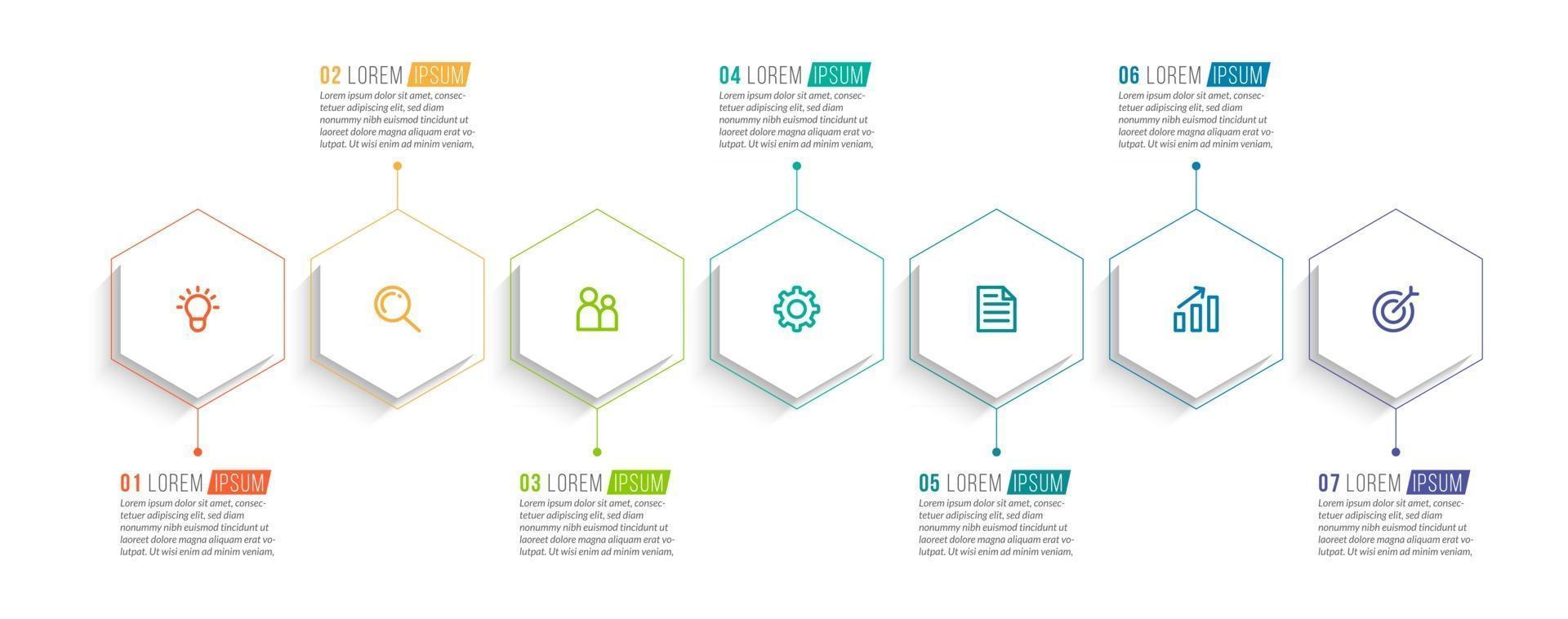 Plantilla de diseño infográfico con iconos y 7 opciones o pasos. vector