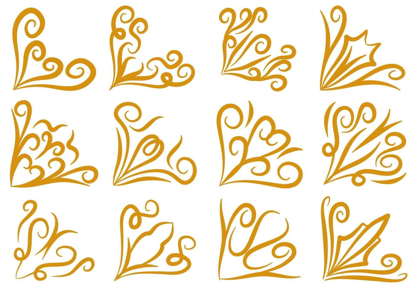 Set of Gold Doodle Corner Borders vector