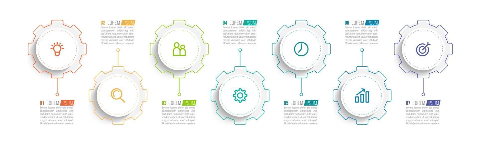 Plantilla de diseño infográfico con iconos y 7 opciones o pasos. vector