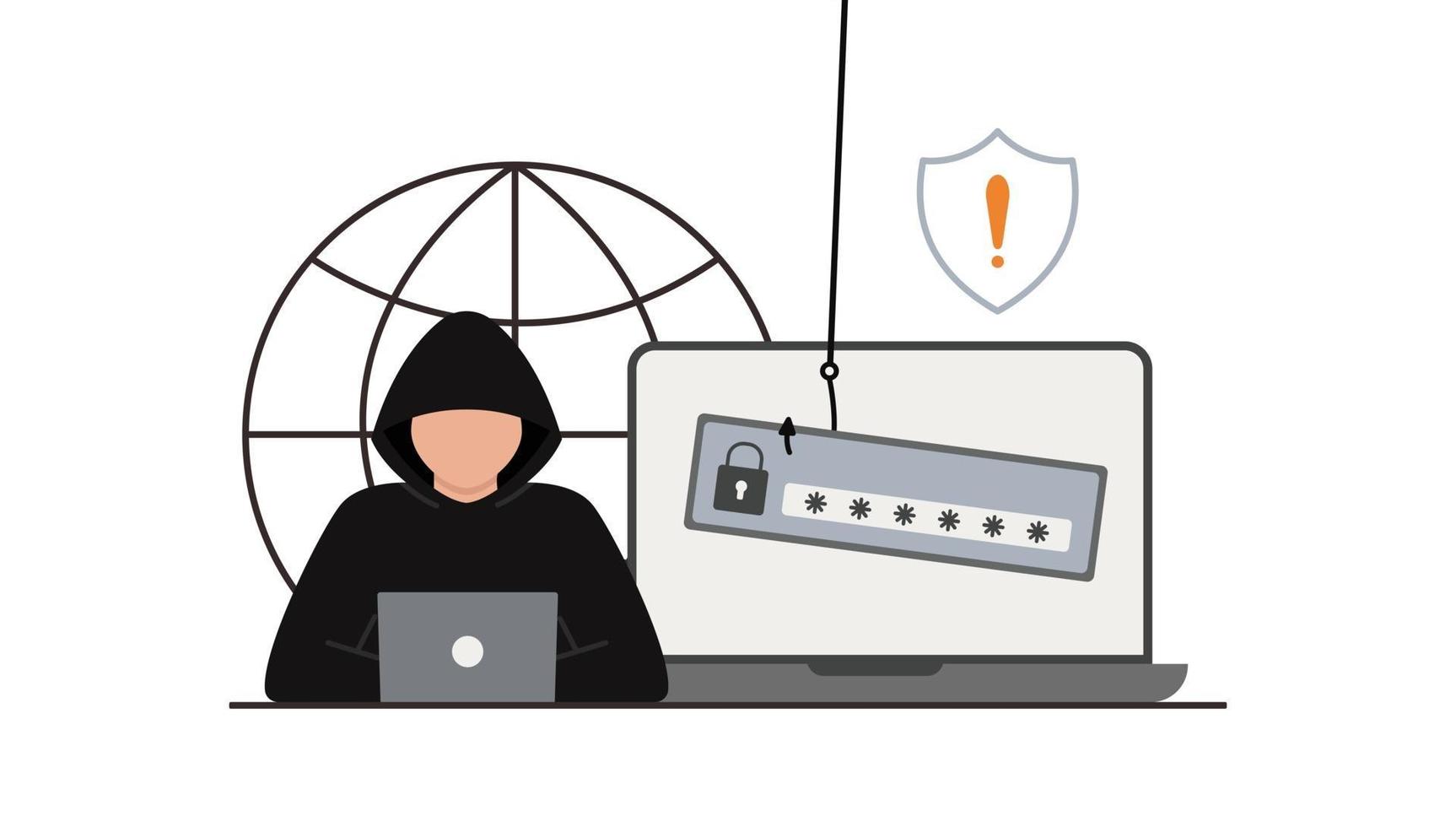 Hacker attack. Fraud with user data. Internet phishing, vector