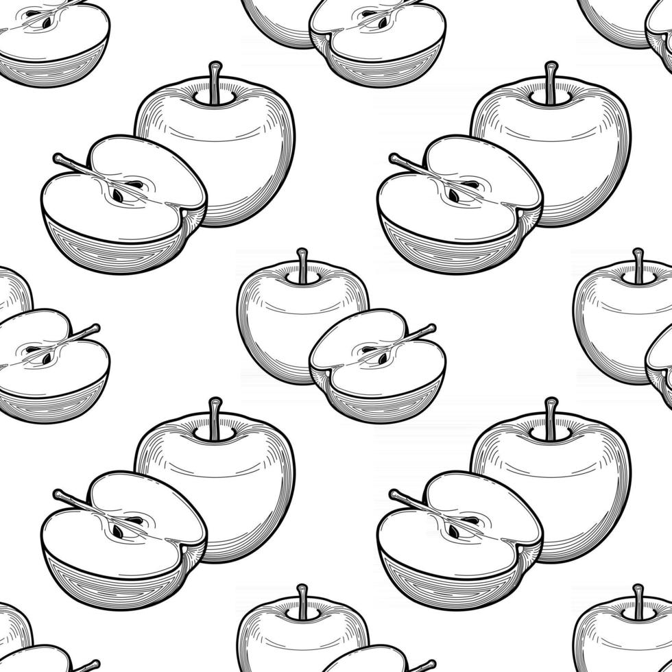 apple seamless pattern black and white vector