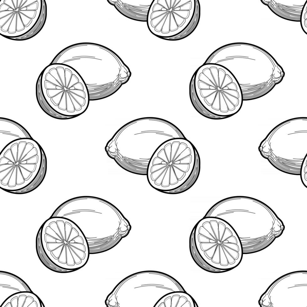 lemon vector seamless pattern black and white