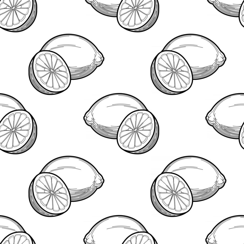 lemon vector seamless pattern black and white