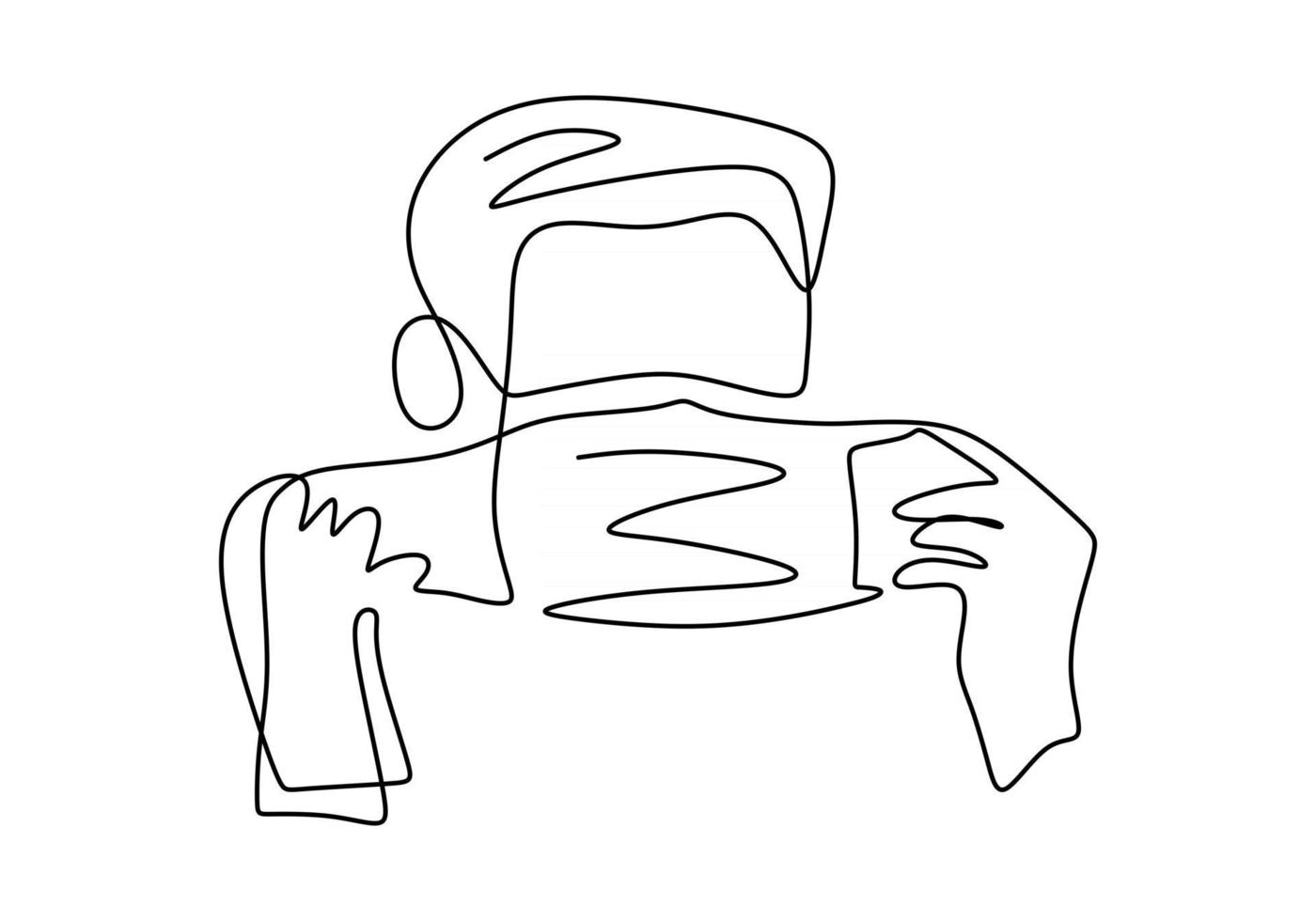 Continuous line drawing of young man wearing surgical mask vector