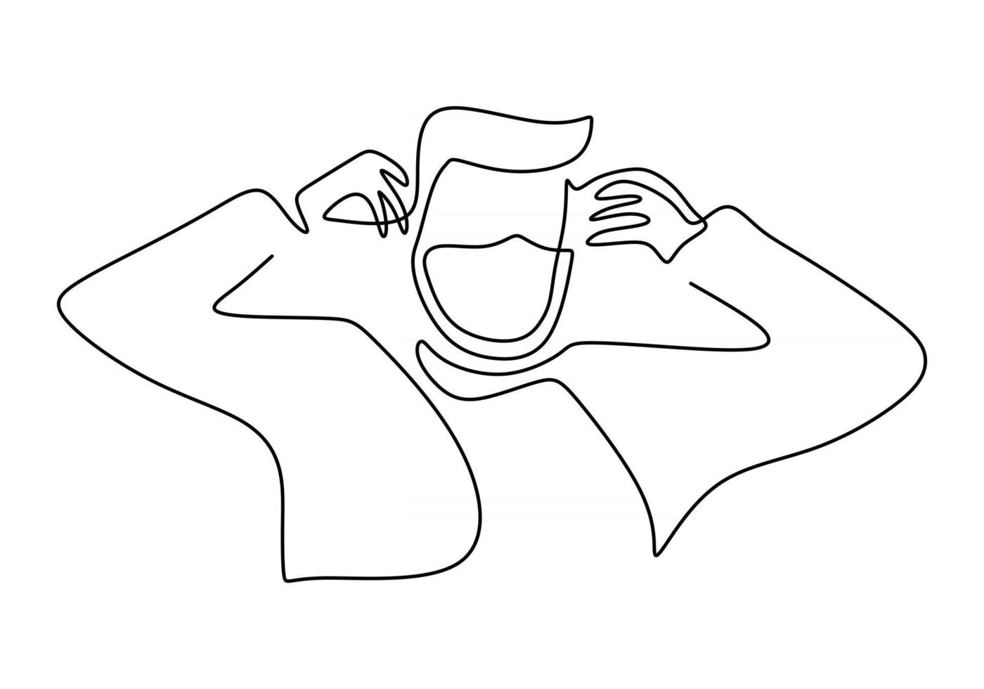 Continuous line drawing of young man wearing surgical mask vector