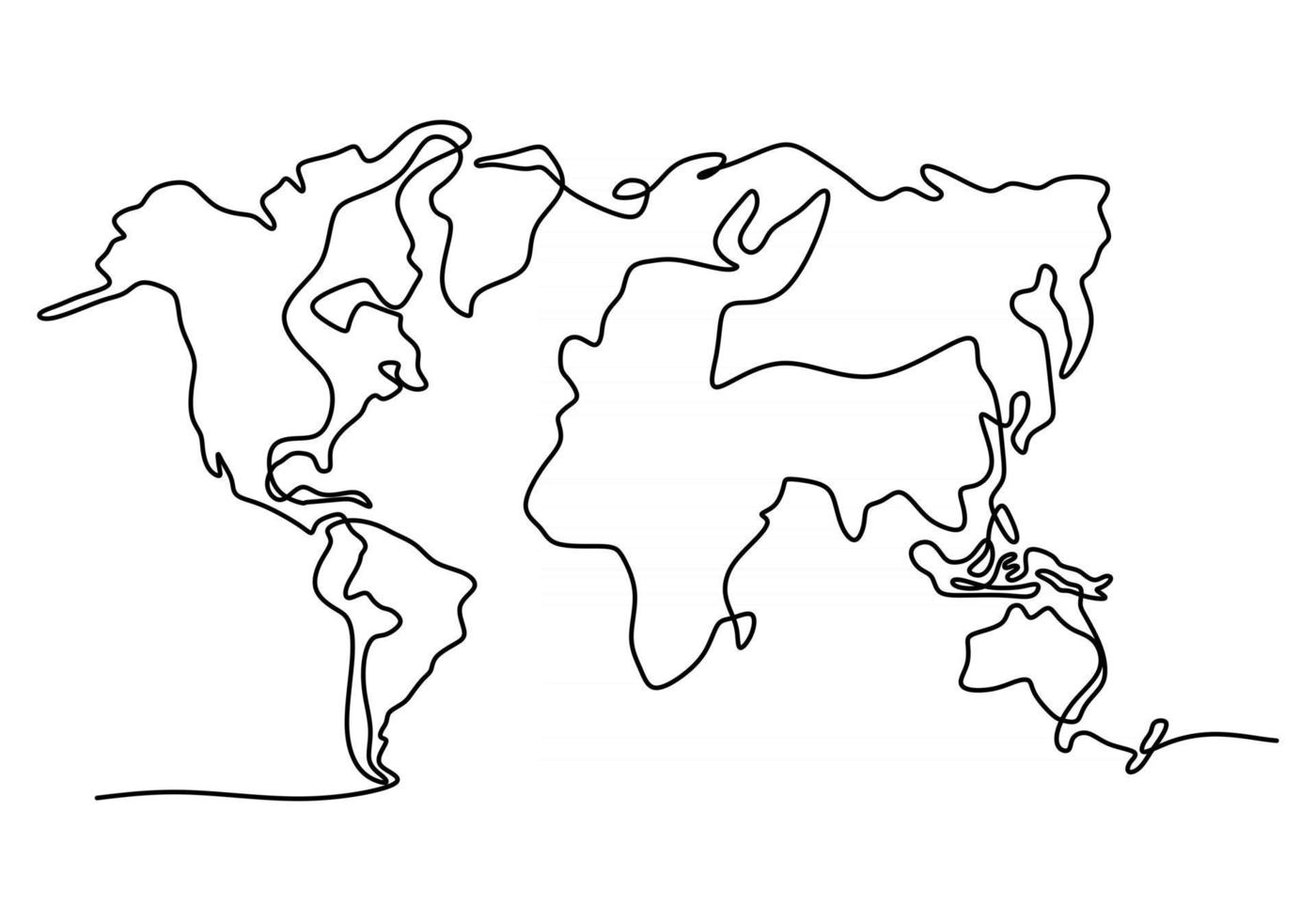 World map one line drawing on white isolated background vector