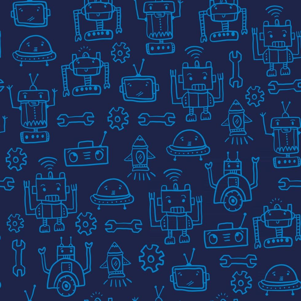 Hand drawn robots seamless pattern vector