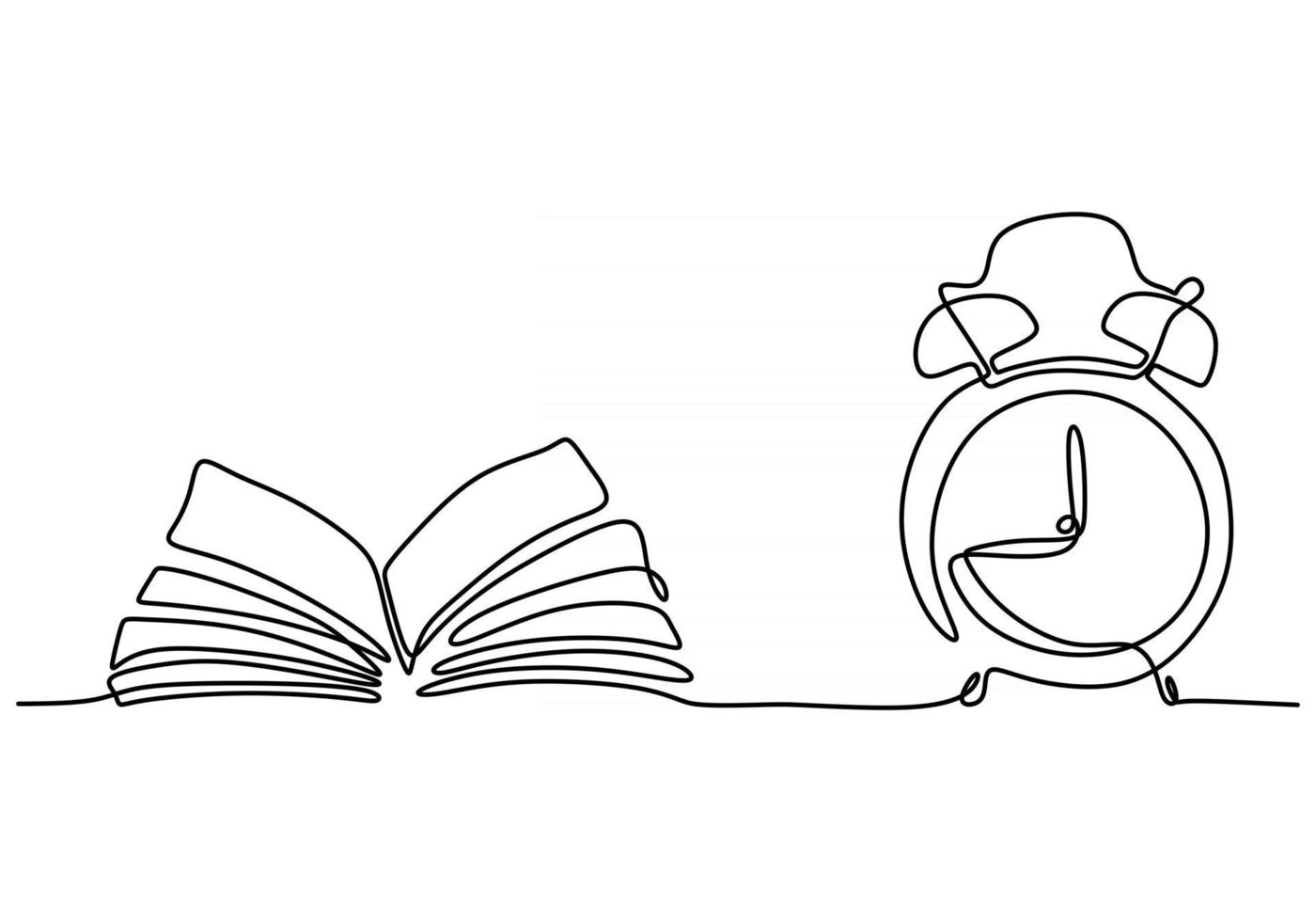 Single continuous line drawing of an open book beside a cup of coffee vector