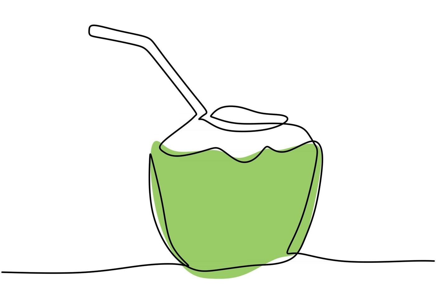 Continuous one line drawing green coconut water drink vector