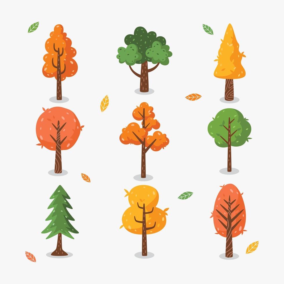 colección de iconos de árboles de otoño vector