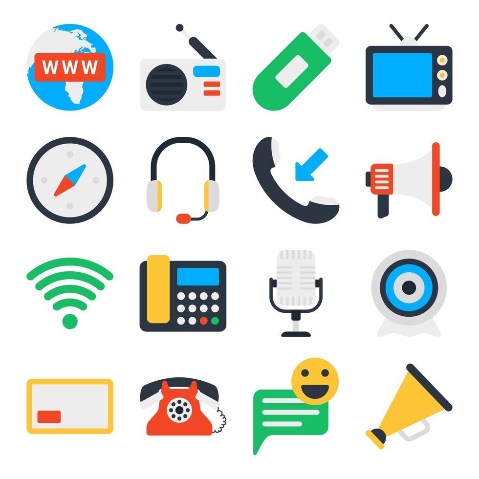 Pack of Communication Technology Flat Icons vector