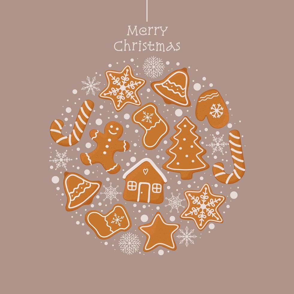 tarjeta de felicitación de navidad con galletas de jengibre vector