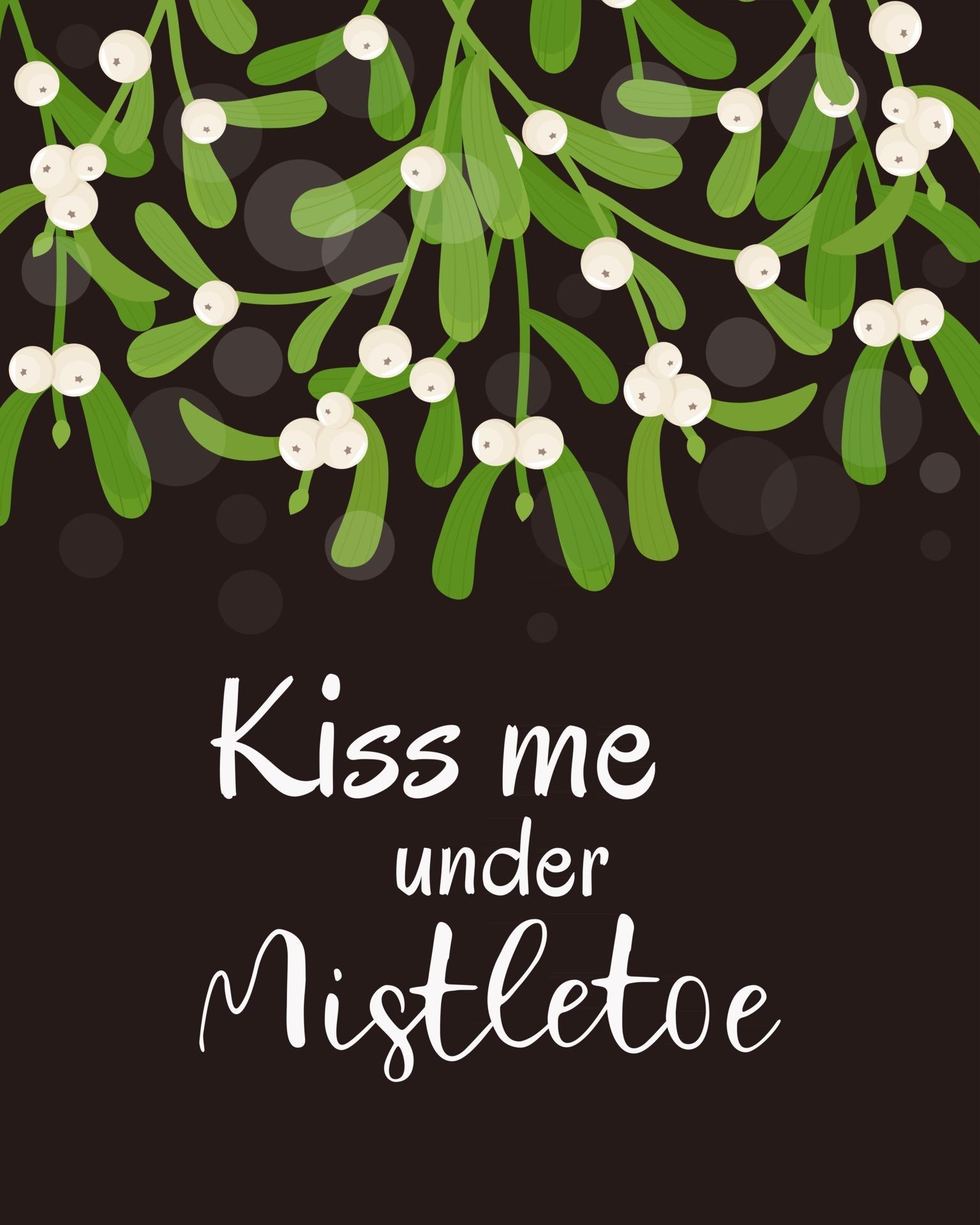 Kiss Me Under Mistletoe Christmas Greeting Card Vector Illustration 3017423 Vector Art At Vecteezy