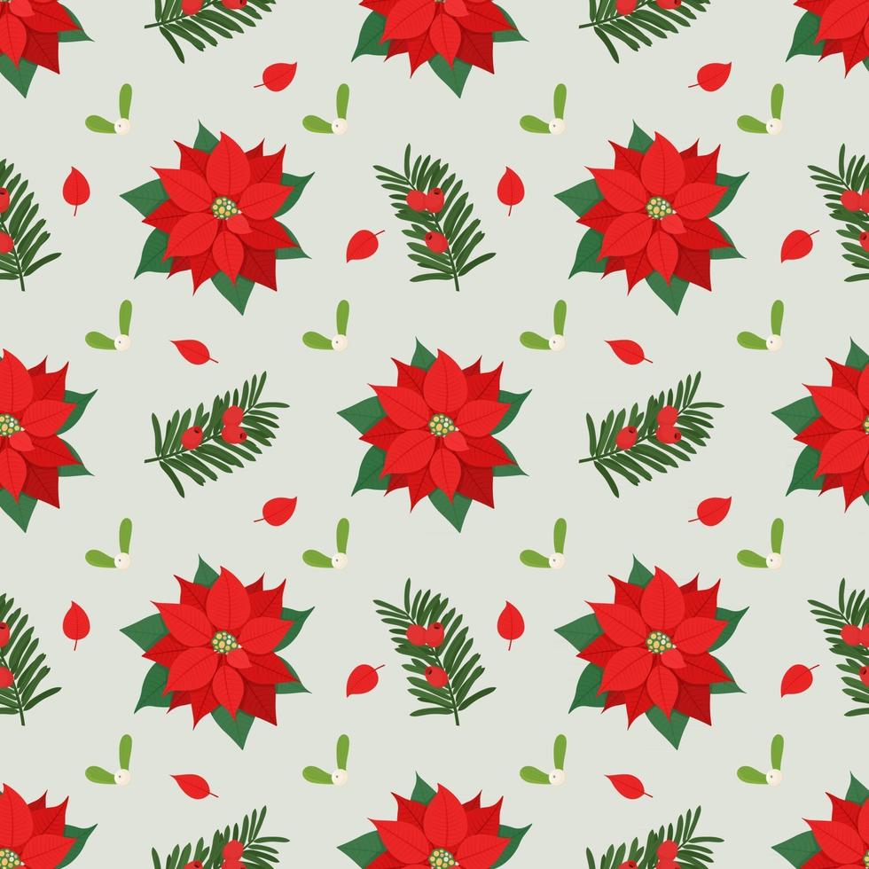 Christmas seamless pattern with Poinsettia, Mistletoe, Yew plants vector