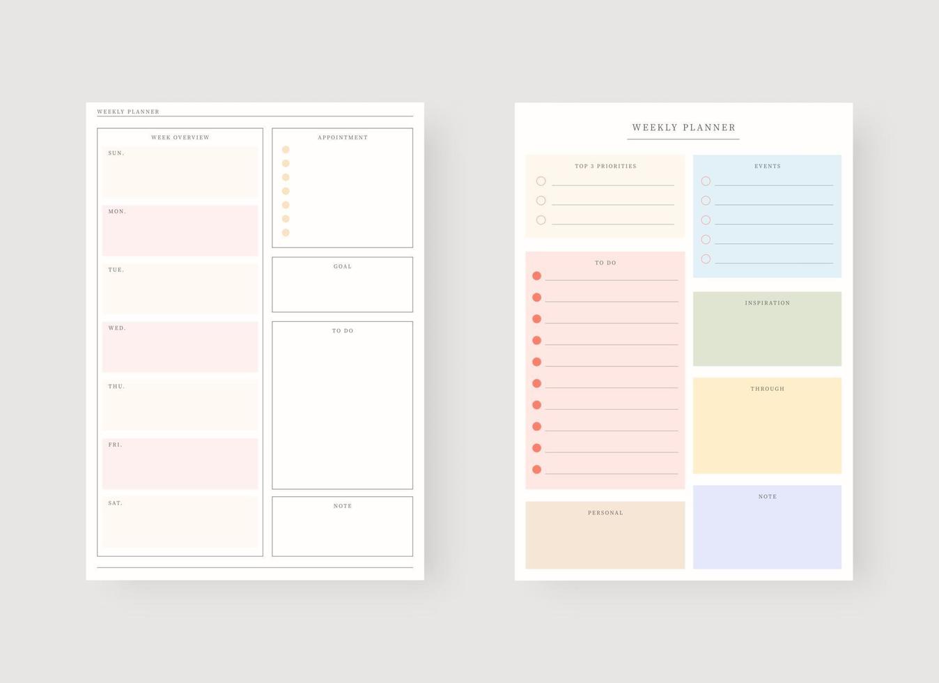 Weekly planner template. vector