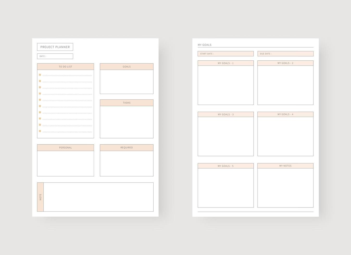 Project and goal planner template. vector